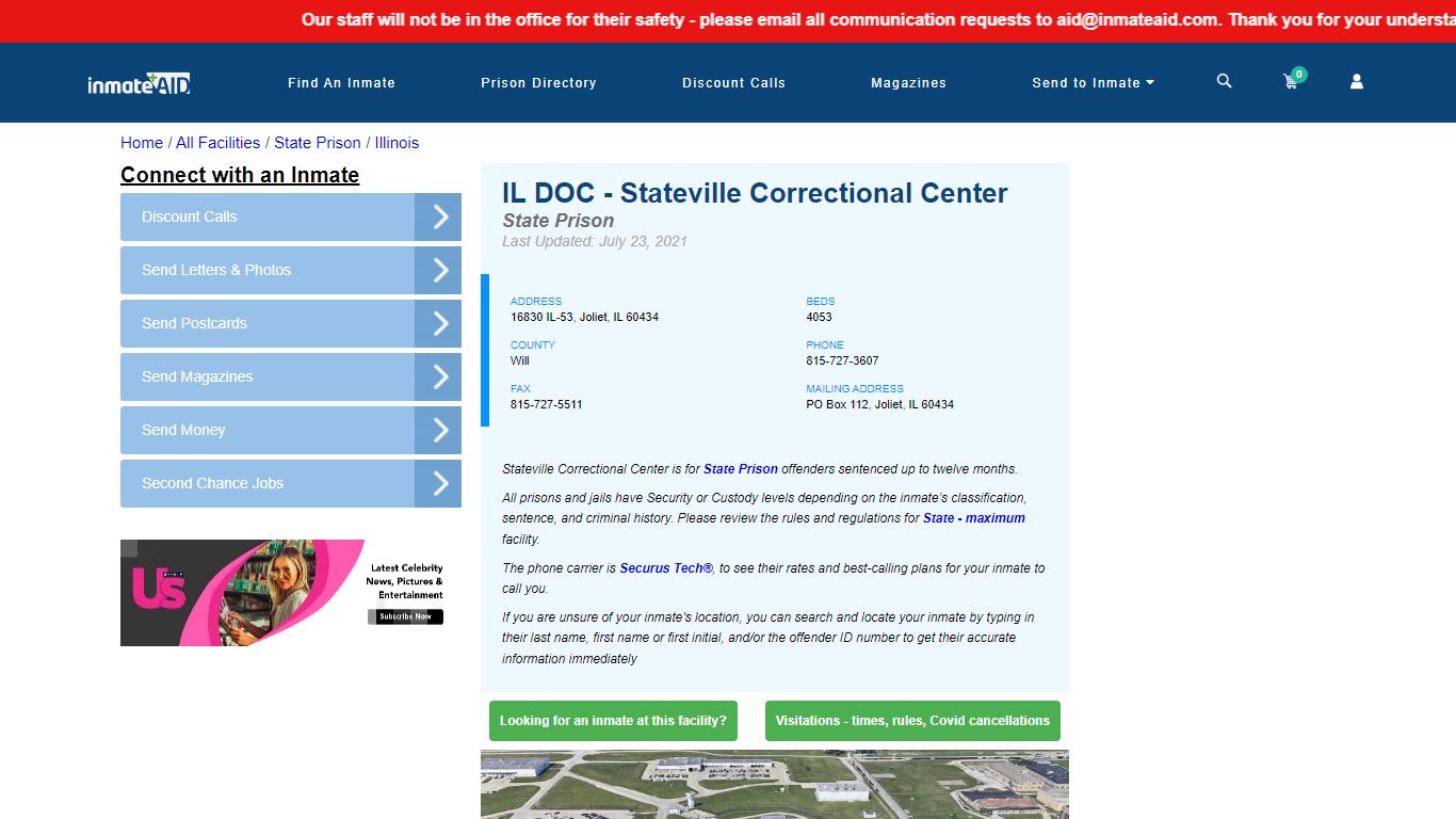 IL DOC - Stateville Correctional Center & Inmate Search - Joliet, IL